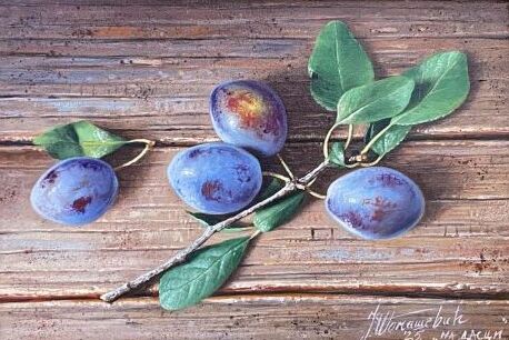 Umetnička slika Na dasci II slikar Jovica Tomašević - tehnika ulje na platnu kaširano na šperu - format slike sa ramom 42x52 cm - bez rama 22x32 cm - Cena umetničke slike 27140 dinara - izgled slike bez rama