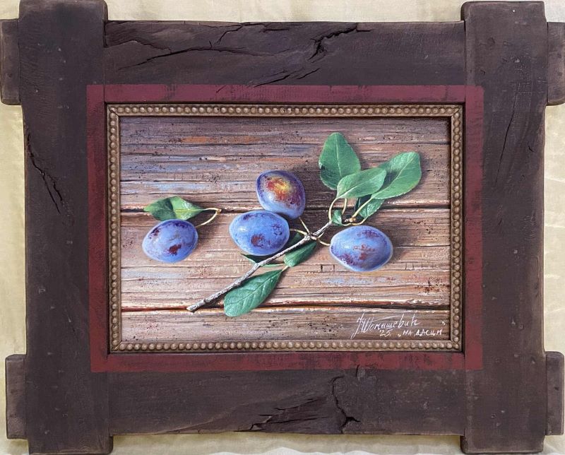 Umetnička slika Na dasci II slikar Jovica Tomašević - tehnika ulje na platnu kaširano na šperu - format slike sa ramom 42x52 cm - bez rama 22x32 cm - Cena umetničke slike 27140 dinara - izgled slike sa ramom