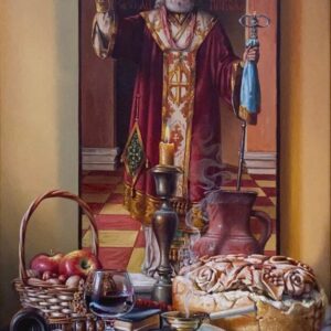 Umetnička slika Nikoljdan II slikar Jovica Tomašević - tehnika slikanja ulje na platnu kasirano na šperu - format slike sa ramom 75x55 cm - bez rama 60x40 cm - Cena umetničlke slike 88500 dinara - izgled slike sa ramom