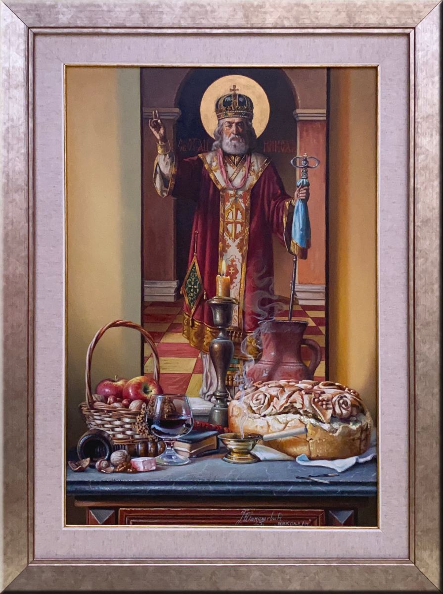Umetnička slika Nikoljdan II slikar Jovica Tomašević - tehnika slikanja ulje na platnu kasirano na šperu - format slike sa ramom 75x55 cm - bez rama 60x40 cm - Cena umetničlke slike 88500 dinara - izgled slike bez rama