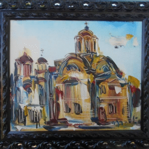 Umetnička slika Pravoslavlje-Format slike sa ramom 68x78 cm-bez rama 50x60 cm-Slikar Stojan Djuric-tehnika akril na platnu-sertifikat-Cena slike 53100 dinara - izgled slike sa ramom