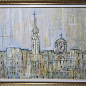 Umetnička slika Veliki Beograd slikar Miodrag Mijo Elezović - tehnika ulje na platnu - format slike sa ramom 95x115 cm - bez rama 80x100 cm - Cena umetničke slike 82600 dinara - izgled slike sa ramom