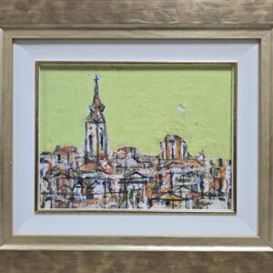 Umetnička slika Beograd 1 slikar Miodrag Mijo Elezović - tehnika ulje na platnu kaširano na lesonitu - format slike sa ramom 32x38 cm - bez rama 18x24 cm - Cena umetničke slike 11800 dinara - izgled slike sa ramom
