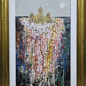 Umetnička slika Beograd 5 slikar Miodrag Mijo Elezović - tehnika ulje na lesonitu - format slike sa ramom 53x37 cm - bez rama 40x24 cm - Cena umetničke slike 21240 dinara - izgled slike sa ramom