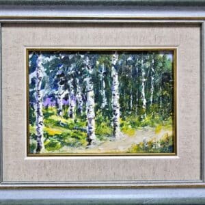 Umetnička slika Breze 1 slikar Dragan Tasić - tehnika akril na lesonitu - format slike sa ramom 23x28 cm - bez rama 13x17 cm - Cena umetničke slike 6490 dinara - izgled slike sa ramom