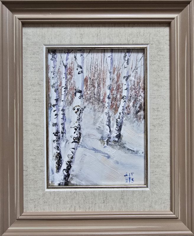 Umetnička slika Breze 2 slikar Dragan Tasić - tehnika akril na lesonitu - format slike sa ramom 28x23 cm - bez rama 17x13 cm - Cena umetničke slike 6490 dinara - izgled slike sa ramom