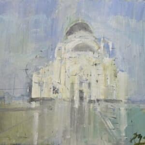 Umetnička slika Hram Svetog Save 2 slikar Dušan Mikonjić - tehnika ulje na platnu - format slike sa ramom — - bez rama 60x90 cm - Cena umetničke slike 59000 dinara - izgled slike bez rama