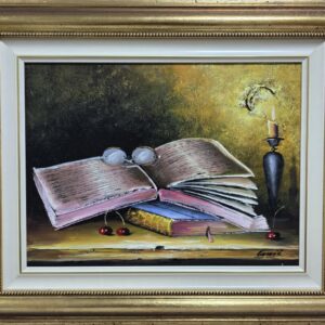 Umetnička slika Mrtva priroda srednja 1 slikar Dragan Canić - tehnika ulje na platnu - format slike sa ramom 46x56 cm - bez rama 30x40 cm - Cena umetničke slike 14160 dinara - izgled slike sa ramom