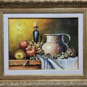 Umetnička slika Mrtva priroda srednja 2 slikar Dragan Canić - tehnika ulje na platnu - format slike sa ramom 47x57 cm - bez rama 30x40 cm - Cena umetničke slike 14160 dinara - izgled slike sa ramom