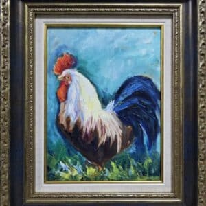 Umetnička slika Pevac 1 slikarka Vesna Cvetkov - tehnika ulje na kartonu - format slike sa ramom 37x31 cm - bez rama 24x18 cm - Cena umetničke slike 8260 dinara - izgled slike sa ramom