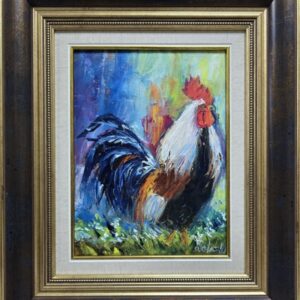 Umetnička slika Pevac 2 slikarka Vesna Cvetkov - tehnika ulje na kartonu - format slike sa ramom 38x32 cm - bez rama 24x18 cm - Cena umetničke slike 8260 dinara - izgled slike sa ramom