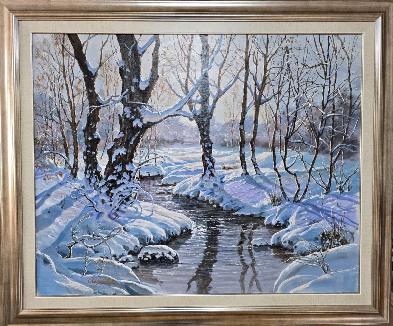 Umetnička slika Sibirski 1 slikar Staniša Stojiljković Nite - tehnika ulje na platnu - format slike sa ramom 101x121 cm - bez rama 80x100 cm - Cena umetničke slike 141600 dinara - izgled slike sa ramom