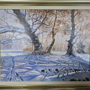 Umetnička slika Sibirski 2 slikar Staniša Stojiljković Nite - tehnika ulje na platnu - format slike sa ramom 101x121 cm - bez rama 80x100 cm - Cena umetničke slike 141600 dinara - izgled slike sa ramom