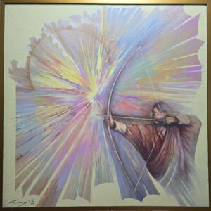 Umetnička slika Strelac slikar Ivan Vanja Milanović - tehnika ulje na platnu - bez rama 100x100 cm - Cena umetničke slike 38940 dinara