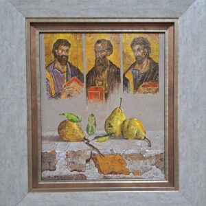 Umetnička slika Svetitelji iz Hilandara slikar Milan Miletić - tehnika ulje na platnu - format slike sa ramom 51x46 cm - bez rama 35x30 cm - Cena umetničke slike 94400 dinara - izgled slike sa ramom