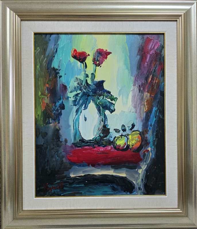 Umetnička slika Vaza sa cvećem 2 slikar Dragan Kunić - tehnika ulje na platnu - format slike sa ramom 71x61 cm - bez rama 50x40 cm - Cena umetničke slike 25960 dinara