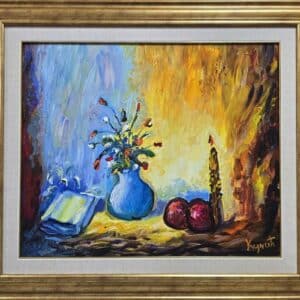 Umetnička slika Vaza sa cvećem 5 slikar Dragan Kunić - tehnika ulje na platnu - format slike sa ramom 69x79 cm - bez rama 50x60 cm - Cena umetničke slike 33040 dinara - izgled slike sa ramom