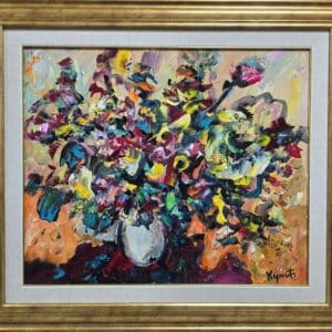 Umetnička slika Vaza sa cvećem 6 slikar Dragan Kunić - tehnika ulje na platnu - format slike sa ramom 69x79 cm - bez rama 50x60 cm - Cena umetničke slike 33040 dinara - izgled slike sa ramom