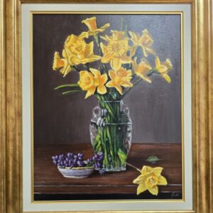 Umetnička slika Žuto cveće slikar Jadran Đukić - tehnika ulje na platnu - format slike sa ramom 67x57 cm - bez rama 50x40 cm - Cena umetničke slike 25960 dinara - izgled slike sa ramom