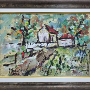 Umetnička slika Bele kuće slikar Vojo Vlahović - tehnika ulje na platnu - format slike sa ramom 48x63 cm - bez rama 35x50 cm - Cena umetničke slike 33040 dinara - izgled slike sa ramom