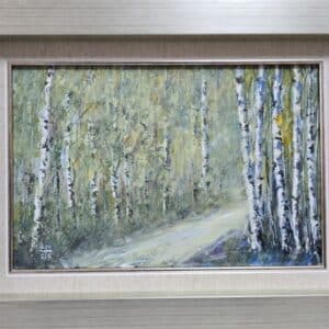 Umetnička slika Breze 6 slikar Dragan Tasić - tehnika akril na platnu kaširano na kartonu - format slike sa ramom 30x40 cm - bez rama 20x30 cm - Cena umetničke slike 8850 dinara - izgled slike sa ramom