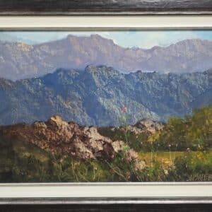 Umetnička slika Crna Gora 1 slikar Milan Lazarević - tehnika ulje na platnu - format slike sa ramom 46x64 cm - bez rama 36x53 cm - Cena umetničke slike 33040 dinara - izgled slike sa ramom