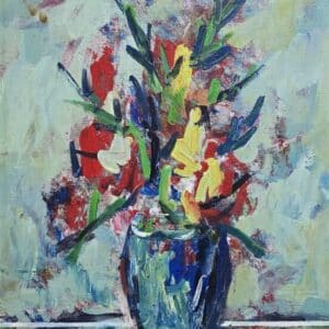 Umetnička slika Cveće u vazi 2 slikar Vojo Vlahović - tehnika ulje na platnu - format slike sa ramom 63x49 cm - bez rama 50x36 cm - Cena umetničke slike 33040 dinara - izgled slike bez rama