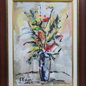 Umetnička slika Cveće u vazi 3 slikar Vojo Vlahović - tehnika ulje na platnu - format slike sa ramom 65x50 cm - bez rama 50x35 cm - Cena umetničke slike 33040 dinara - izgled slike sa ramom