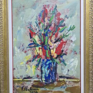 Umetnička slika Cveće u vazi 6 slikar Vojo Vlahović - tehnika ulje na platnu - format slike sa ramom 63x48 cm - bez rama 52x37 cm - Cena umetničke slike 33040 dinara - izgled slike sa ramom