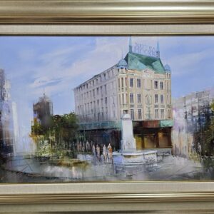 Umetnička slika Hotel Moskva slikar Dejan Slepčević - tehnika ulje na platnu - format slike sa ramom 59x79 cm - bez rama 60x40 cm - Cena umetničke slike 53100 dinara - izgled slike sa ramom