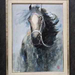 Umetnička slika Konj 22 slikar Dragan Tasić - tehnika akril na platnu kaširano na kartonu - format slike sa ramom 52x42 cm - bez rama 40x30 cm - Cena umetničke slike 11210 dinara - izgled slike sa ramom