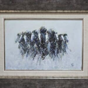 Umetnička slika Konji 11 slikar Dragan Tasić - tehnika akril na platnu kaširano na kartonu - format slike sa ramom 32x42 cm - bez rama 20x30 cm - Cena umetničke slike 8850 dinara - izgled slike sa ramom