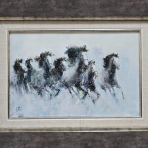 Umetnička slika Konji 12 slikar Dragan Tasić - tehnika akril na platnu kaširano na kartonu - format slike sa ramom 32x42 cm - bez rama 20x30 cm - Cena umetničke slike 8850 dinara - izgled slike sa ramom