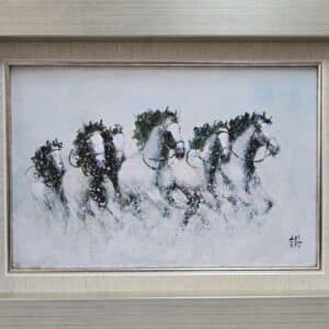 Umetnička slika Konji 15 slikar Dragan Tasić - tehnika akril na platnu kaširano na kartonu - format slike sa ramom 30x40 cm - bez rama 20x30 cm - Cena umetničke slike 8850 dinara - izgled slike sa ramom