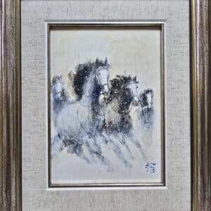 Umetnička slika Konji 6 slikar Dragan Tasić - tehnika akril na lesonitu - format slike sa ramom 28x23 cm - bez rama 17x13 cm - Cena umetničke slike 6490 dinara - izgled slike sa ramom