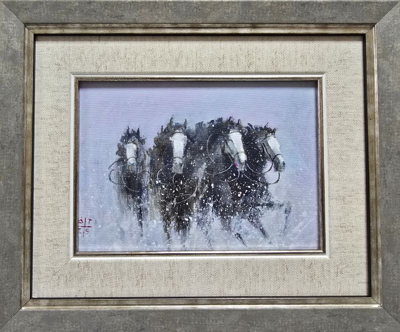 Umetnička slika Konji 7 slikar Dragan Tasić - tehnika akril na lesonitu - format slike sa ramom 23x28 cm - bez rama 13x17 cm - Cena umetničke slike 6490 dinara
