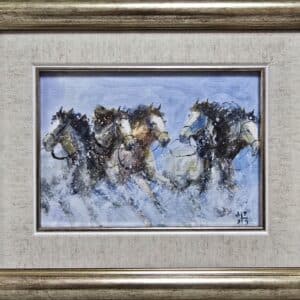 Umetnička slika Konji 8 slikar Dragan Tasić - tehnika akril na lesonitu - format slike sa ramom 23x28 cm - bez rama 13x17 cm - Cena umetničke slike 6490 dinara - izgled slike sa ramom