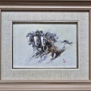 Umetnička slika Konji 9 slikar Dragan Tasić - tehnika akril na lesonitu - format slike sa ramom 23x28 cm - bez rama 13x17 cm - Cena umetničke slike 6490 dinara - izgled slike sa ramom