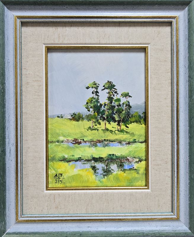 Umetnička slika Zlatibor 1 slikar Dragan Tasić - tehnika akril na lesonitu - format slike sa ramom 28x23 cm - bez rama 17x13 cm - Cena umetničke slike 6490 dinara - izgled slike sa ramom