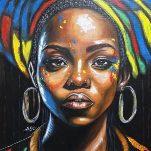 Umetnička slika Afrikanka 1 slikar Kasim (potpis A50, Zanzibar)- tehnika akril na platnu - veličina slike bez rama 94x64 cm - cena umetničke slike 53100 dinara - izgled slike bez rama