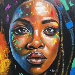 Umetnička slika Afrikanka 3 slikar Kasim (potpis A50, Zanzibar)- tehnika akril na platnu - veličina slike bez rama 94x64 cm - cena umetničke slike 53100 dinara - izgled slike bez rama