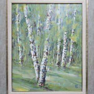 Umetnička slika Breze 8 slikar Dragan Tasić - tehnika akril na platnu kaširano na kartonu - format slike sa ramom 62x52 cm - bez rama 50x40 cm - Cena umetničke slike 14160 dinara - izgled slike sa ramom