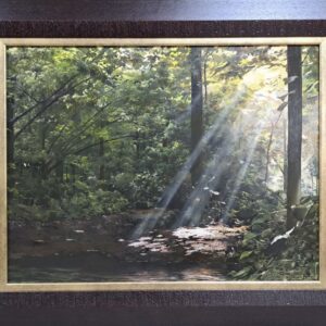 Umetnička slika Čudesna šuma slikar Predrag Vitezović- tehnika ulje na medijapanu - veličina slike bez rama 48x62 cm - sa ramom 65x80 cm - cena umetničke slike 141600 dinara - izgled slike sa ramom