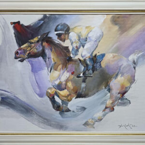 Umetnička slika Jahač slikar Braca Đurković- tehnika akril ulje na platnu - veličina slike bez rama 70x90 cm - sa ramom 86x106 cm - cena umetničke slike 259600 dinara - izgled slike sa ramom