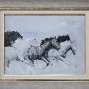 Umetnička slika Konji 18 slikar Dragan Tasić - tehnika akril na platnu kaširano na kartonu - format slike sa ramom 42x52 cm - bez rama 30x40 cm - Cena umetničke slike 11210 dinara - izgled slike sa ramom