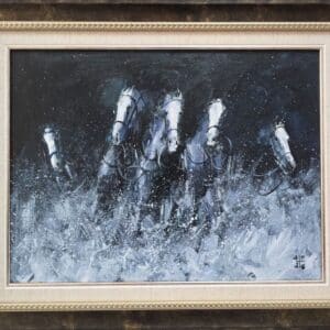 Umetnička slika Konji 23 slikar Dragan Tasić - tehnika akril na platnu kaširano na kartonu - format slike sa ramom 41x51 cm - bez rama 30x40 cm - Cena umetničke slike 11210 dinara - izgled slike sa ramom