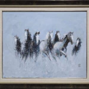 Umetnička slika Konji 25 slikar Dragan Tasić - tehnika akril na platnu kaširano na kartonu - format slike sa ramom 50x60 cm - bez rama 40x50 cm - Cena umetničke slike 14160 dinara - izgled slike sa ramom