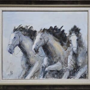 Umetnička slika Konji 30 slikar Dragan Tasić - tehnika akril na platnu kaširano na kartonu - format slike sa ramom 51x61 cm - bez rama 40x50 cm - Cena umetničke slike 14160 dinara - izgled slike sa ramom