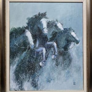 Umetnička slika Konji 32 slikar Dragan Tasić - tehnika akril na platnu kaširano na kartonu - format slike sa ramom 70x60 cm - bez rama 60x50 cm - Cena umetničke slike 17700 dinara - izgled slike sa ramom