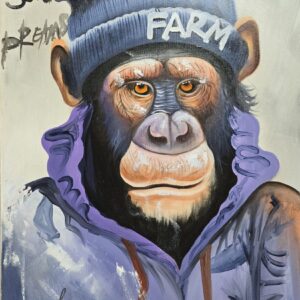 Umetnička slika Majmun slikar Sharih (Zanzibar)- tehnika akril na platnu - veličina slike bez rama 80x55 cm - cena umetničke slike 41300 dinara - izgled slike bez rama